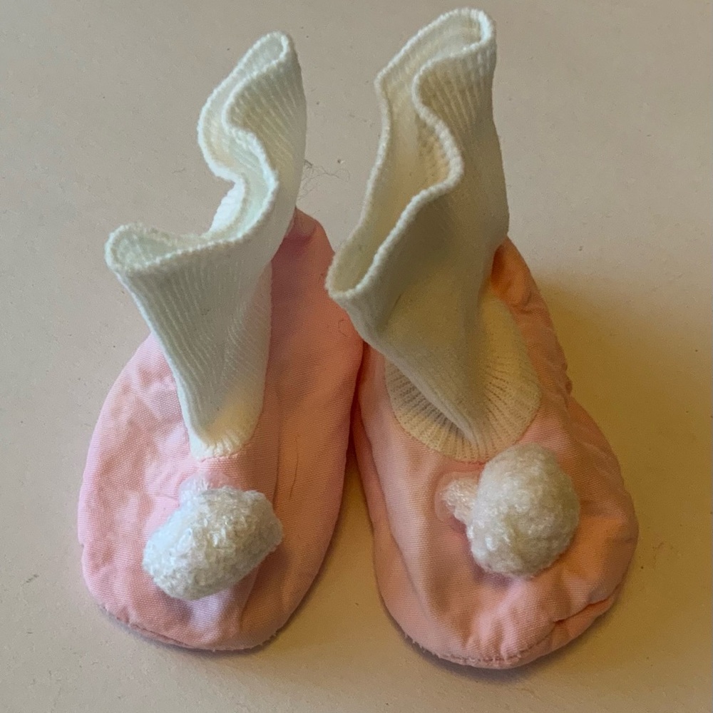 Adorable Pink Baby Booties with White Pom Poms